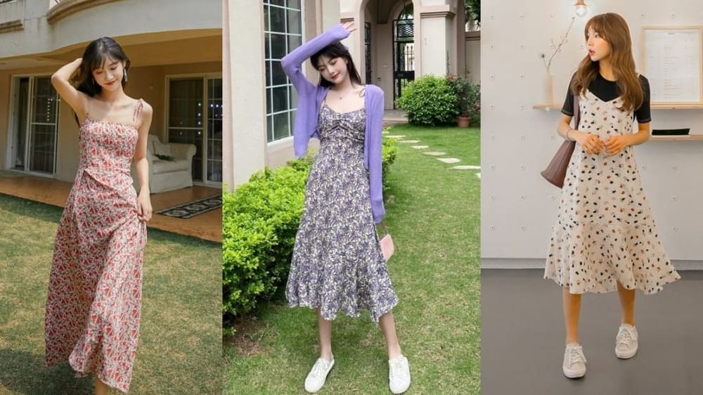 Váy hoa kết hợp cùng áo cardigan